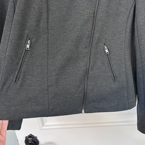 Catherine Malandrino Moto Jacket Size XXL Gray Knit Asymmetric Zipper Layering - Picture 5 of 8